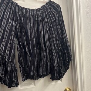Elan Black and White Striped Off-Shoulder Blouse